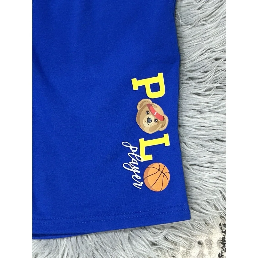Polo Ralph Lauren Bear‎ Player Fleece Sweat Royal Blue Shorts Boys Youth L 14/16